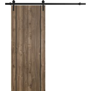 Sliding Barn Door with Hardware | Planum 0017 Walnut | 6.6FT Rail Hangers Sturdy Set | Modern Solid Panel Interior Doors