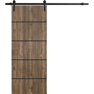 Sliding Barn Door with Hardware | Planum 0015 Walnut | 6.6FT Rail Hangers Sturdy Set | Modern Solid Panel Interior Doors