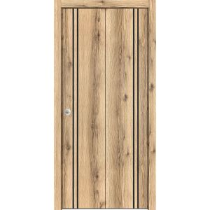 Sliding Closet Bi-fold Doors | Planum 0016 Oak | Sturdy Tracks Moldings Trims Hardware Set | Wood Solid Bedroom Wardrobe Doors 