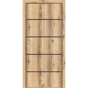 Sliding Closet Bi-fold Doors | Planum 0015 Oak | Sturdy Tracks Moldings Trims Hardware Set | Wood Solid Bedroom Wardrobe Doors 