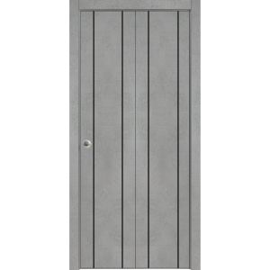 Sliding Closet Bi-fold Doors | Planum 0017 Concrete | Sturdy Tracks Moldings Trims Hardware Set | Wood Solid Bedroom Wardrobe Doors 