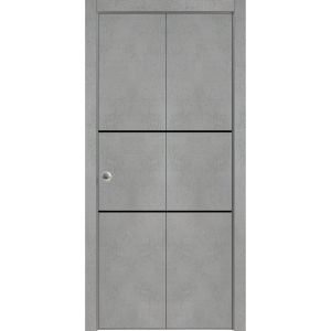 Sliding Closet Bi-fold Doors | Planum 0014 Concrete | Sturdy Tracks Moldings Trims Hardware Set | Wood Solid Bedroom Wardrobe Doors 