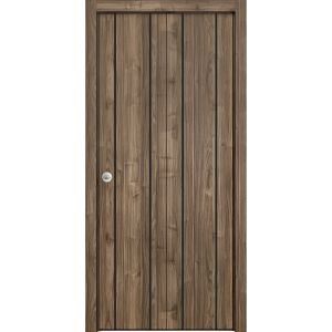 Sliding Closet Bi-fold Doors | Planum 0017 Walnut | Sturdy Tracks Moldings Trims Hardware Set | Wood Solid Bedroom Wardrobe Doors 