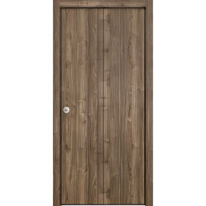 Sliding Closet Bi-fold Doors | Planum 0010 Walnut | Sturdy Tracks Moldings Trims Hardware Set | Wood Solid Bedroom Wardrobe Doors 