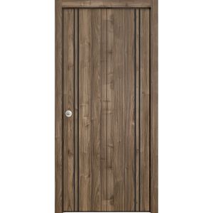 Sliding Closet Bi-fold Doors | Planum 0016 Walnut | Sturdy Tracks Moldings Trims Hardware Set | Wood Solid Bedroom Wardrobe Doors 