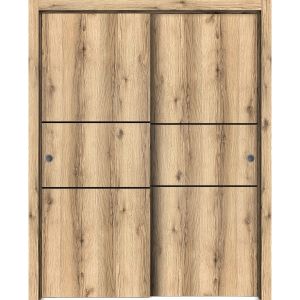 Sliding Closet Bypass Doors | Planum 0014 Oak | Sturdy Rails Moldings Trims Hardware Set | Wood Solid Bedroom Wardrobe Doors