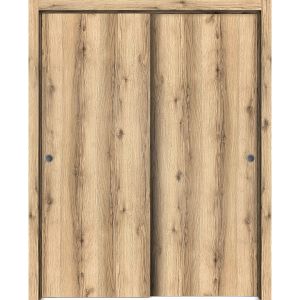 Sliding Closet Bypass Doors | Planum 0010 Oak | Sturdy Rails Moldings Trims Hardware Set | Wood Solid Bedroom Wardrobe Doors