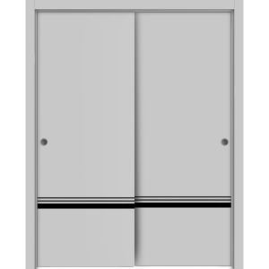 Sliding Closet Bypass Doors | Planum 0012 Matte Grey | Sturdy Rails Moldings Trims Hardware Set | Wood Solid Bedroom Wardrobe Doors