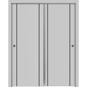 Sliding Closet Bypass Doors | Planum 0017 Matte Grey | Sturdy Rails Moldings Trims Hardware Set | Wood Solid Bedroom Wardrobe Doors