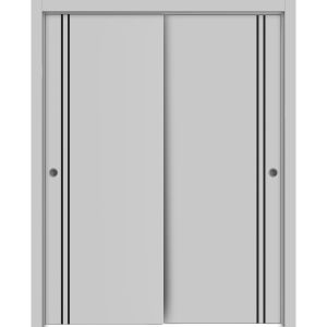 Sliding Closet Bypass Doors | Planum 0016 Matte Grey | Sturdy Rails Moldings Trims Hardware Set | Wood Solid Bedroom Wardrobe Doors