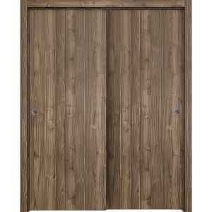 Sliding Closet Bypass Doors | Planum 0010 Walnut | Sturdy Rails Moldings Trims Hardware Set | Wood Solid Bedroom Wardrobe Doors