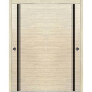 Sliding Closet Bypass Doors | Planum 0011 Natural Veneer | Sturdy Rails Moldings Trims Hardware Set | Wood Solid Bedroom Wardrobe Doors