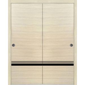 Sliding Closet Bypass Doors | Planum 0012 Natural Veneer | Sturdy Rails Moldings Trims Hardware Set | Wood Solid Bedroom Wardrobe Doors