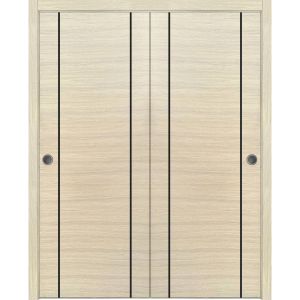 Sliding Closet Bypass Doors | Planum 0017 Natural Veneer | Sturdy Rails Moldings Trims Hardware Set | Wood Solid Bedroom Wardrobe Doors-36" x 80" (2* 18x80)