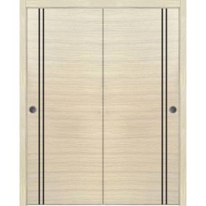Sliding Closet Bypass Doors | Planum 0016 Natural Veneer | Sturdy Rails Moldings Trims Hardware Set | Wood Solid Bedroom Wardrobe Doors