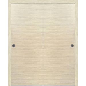 Sliding Closet Bypass Doors | Planum 0010 Natural Veneer | Sturdy Rails Moldings Trims Hardware Set | Wood Solid Bedroom Wardrobe Doors