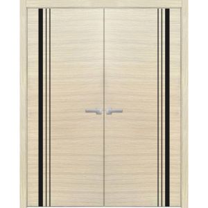 Planum Solid French Double Doors | Planum 0011 Natural Veneer | Wood Solid Panel Frame Trims | Closet Bedroom Sturdy Doors 