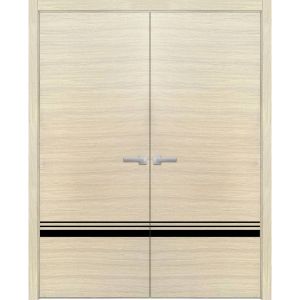Planum Solid French Double Doors | Planum 0012 Natural Veneer | Wood Solid Panel Frame Trims | Closet Bedroom Sturdy Doors 