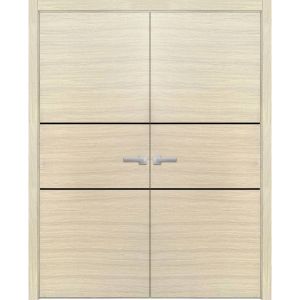 Planum Solid French Double Doors | Planum 0014 Natural Veneer | Wood Solid Panel Frame Trims | Closet Bedroom Sturdy Doors 