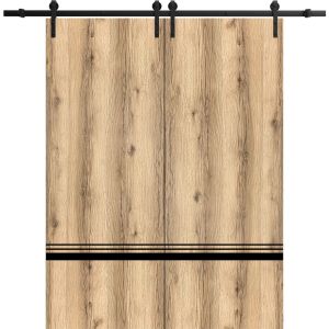 Sliding Double Barn Doors with Hardware | Planum 0012 Oak | 13FT Rail Hangers Sturdy Set | Modern Solid Panel Interior Hall Bedroom Bathroom Door