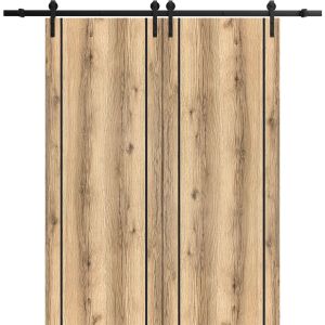 Sliding Double Barn Doors with Hardware | Planum 0017 Oak | 13FT Rail Hangers Sturdy Set | Modern Solid Panel Interior Hall Bedroom Bathroom Door-36" x 80" (2* 18x80)