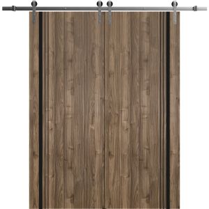 Sliding Double Barn Doors with Hardware | Planum 0011 Walnut | Silver 13FT Rail Hangers Sturdy Set | Modern Solid Panel Interior Hall Bedroom Bathroom Door