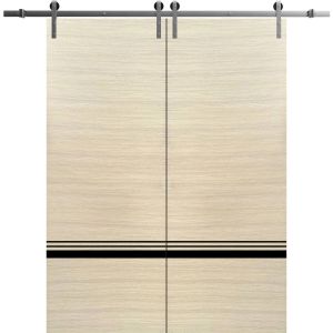 Sliding Double Barn Doors with Hardware | Planum 0012 Natural Veneer | Silver 13FT Rail Hangers Sturdy Set | Modern Solid Panel Interior Hall Bedroom Bathroom Door