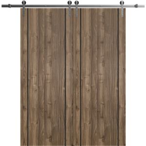 Sliding Double Barn Doors with Hardware | Planum 0017 Walnut | Silver 13FT Rail Hangers Sturdy Set | Modern Solid Panel Interior Hall Bedroom Bathroom Door
