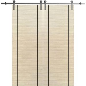 Sliding Double Barn Doors with Hardware | Planum 0017 Natural Veneer | 13FT Rail Hangers Sturdy Set | Modern Solid Panel Interior Hall Bedroom Bathroom Door-36" x 80" (2* 18x80)