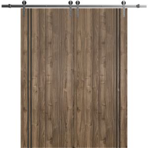 Sliding Double Barn Doors with Hardware | Planum 0016 Walnut | Silver 13FT Rail Hangers Sturdy Set | Modern Solid Panel Interior Hall Bedroom Bathroom Door