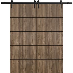 Sliding Double Barn Doors with Hardware | Planum 0015 Walnut | 13FT Rail Hangers Sturdy Set | Modern Solid Panel Interior Hall Bedroom Bathroom Door