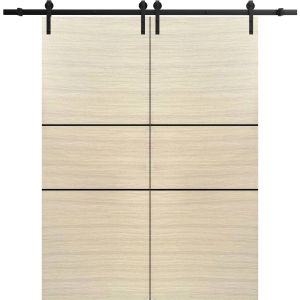 Sliding Double Barn Doors with Hardware | Planum 0014 Natural Veneer | 13FT Rail Hangers Sturdy Set | Modern Solid Panel Interior Hall Bedroom Bathroom Door