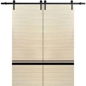 Sliding Double Barn Doors with Hardware | Planum 0012 Natural Veneer | 13FT Rail Hangers Sturdy Set | Modern Solid Panel Interior Hall Bedroom Bathroom Door