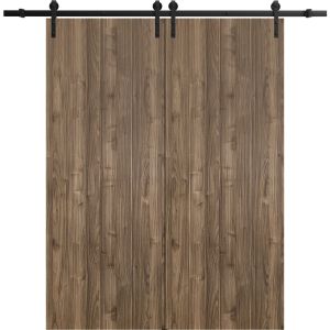 Sliding Double Barn Doors with Hardware | Planum 0010 Walnut | 13FT Rail Hangers Sturdy Set | Modern Solid Panel Interior Hall Bedroom Bathroom Door