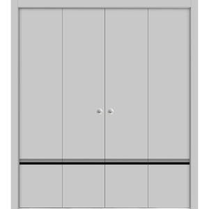 Sliding Closet Double Bi-fold Doors | Planum 0012 Matte Grey | Sturdy Tracks Moldings Trims Hardware Set | Wood Solid Bedroom Wardrobe Doors 