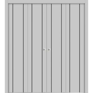 Sliding Closet Double Bi-fold Doors | Planum 0017 Matte Grey | Sturdy Tracks Moldings Trims Hardware Set | Wood Solid Bedroom Wardrobe Doors 