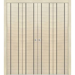 Sliding Closet Double Bi-fold Doors | Planum 0017 Natural Veneer | Sturdy Tracks Moldings Trims Hardware Set | Wood Solid Bedroom Wardrobe Doors 