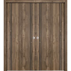 Sliding Closet Double Bi-fold Doors | Planum 0016 Walnut | Sturdy Tracks Moldings Trims Hardware Set | Wood Solid Bedroom Wardrobe Doors 
