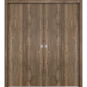 Sliding Closet Double Bi-fold Doors | Planum 0010 Walnut | Sturdy Tracks Moldings Trims Hardware Set | Wood Solid Bedroom Wardrobe Doors 