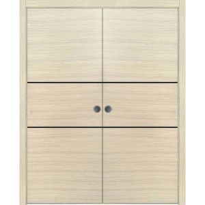 Modern Double Pocket Doors | Planum 0014 Natural Veneer | Kit Trims Rail Hardware | Solid Wood Interior Bedroom Sliding Closet Sturdy Door