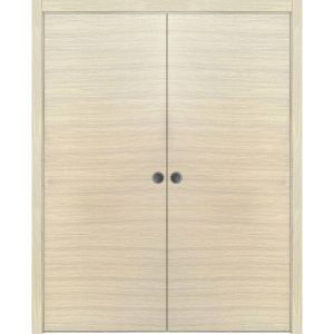 Modern Double Pocket Doors | Planum 0010 Natural Veneer | Kit Trims Rail Hardware | Solid Wood Interior Bedroom Sliding Closet Sturdy Door