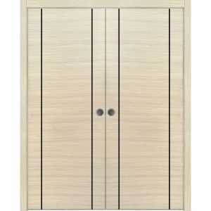 Modern Double Pocket Doors | Planum 0017 Natural Veneer | Kit Trims Rail Hardware | Solid Wood Interior Bedroom Sliding Closet Sturdy Door-36" x 80" (2* 18x80)