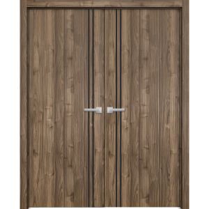 Planum Solid French Double Doors | Planum 0016 Walnut | Wood Solid Panel Frame Trims | Closet Bedroom Sturdy Doors 