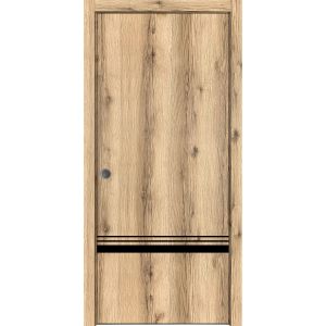 Sliding French Pocket Door with | Planum 0012 Oak | Kit Trims Rail Hardware | Solid Wood Interior Bedroom Sturdy Doors