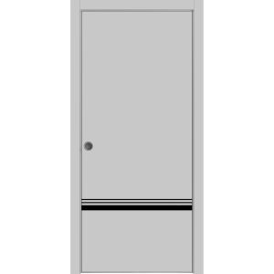 Sliding French Pocket Door with | Planum 0012 Matte Grey | Kit Trims Rail Hardware | Solid Wood Interior Bedroom Sturdy Doors