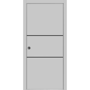 Sliding French Pocket Door with | Planum 0014 Matte Grey | Kit Trims Rail Hardware | Solid Wood Interior Bedroom Sturdy Doors