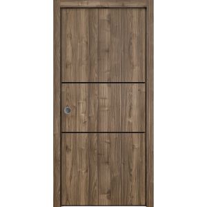Sliding French Pocket Door with | Planum 0014 Walnut | Kit Trims Rail Hardware | Solid Wood Interior Bedroom Sturdy Doors