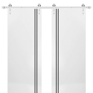 Sturdy Double Barn Door with Hardware | Planum 0016 White Silk | Silver 13FT Rail Hangers Heavy Set | Modern Solid Panel Interior Doors