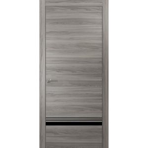 Modern Solid Interior Door with Handle | Planum 0012 Ginger Ash and Aluminum Strips | Single Regural Panel Frame Trims | Bathroom Bedroom Sturdy Doors