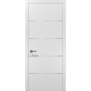 Planum 0020 Interior Modern Flush Solid Pre-hung Door White Silk with Trims Frame Lever